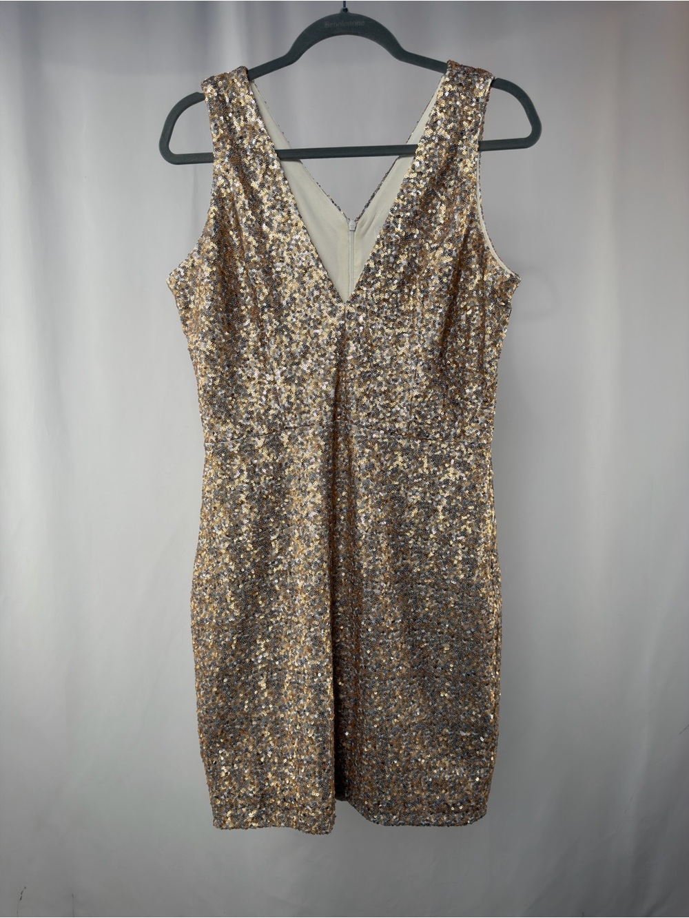 Dress The Population V Neck Sequin Mini Dress in‎ Gold Silver Size Large